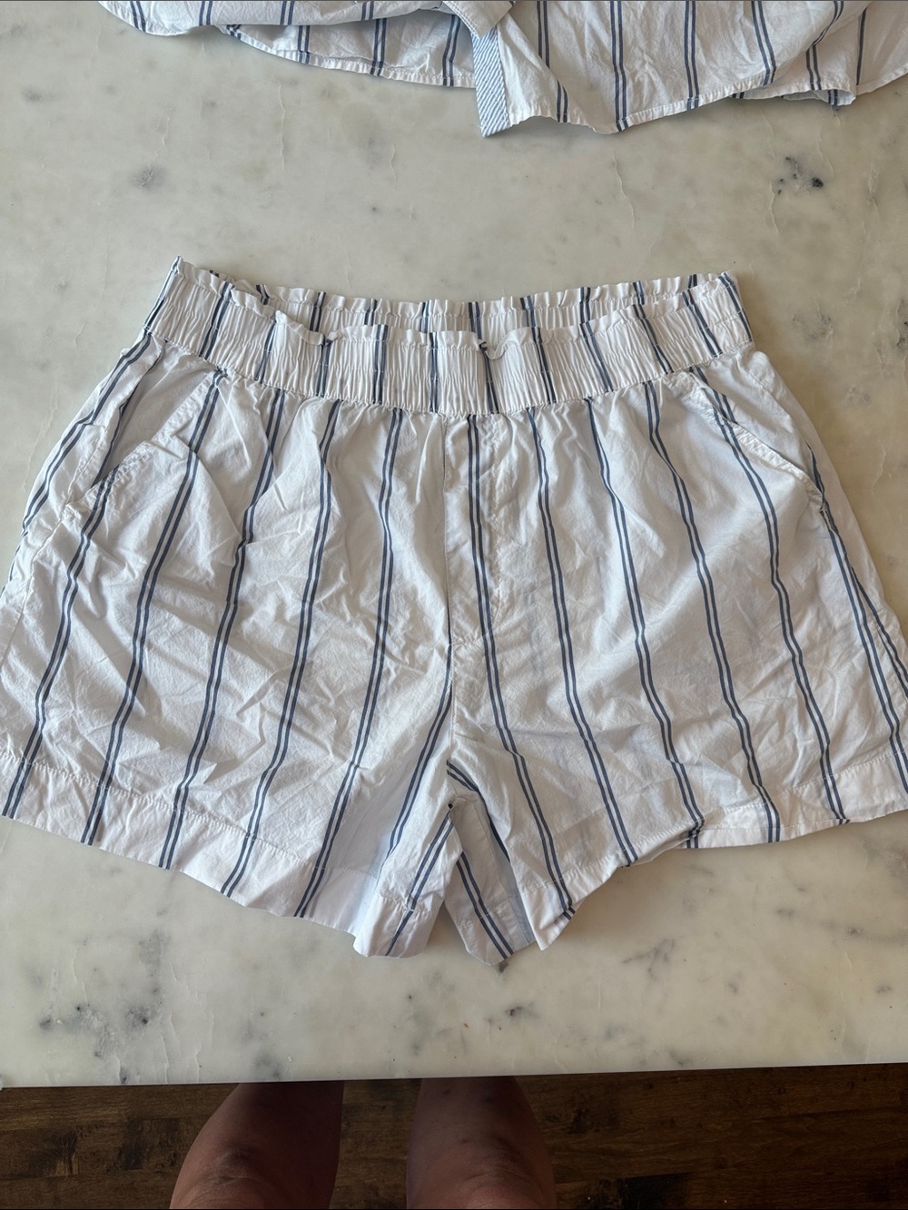 aerie White Button-Down Shirt and shorts set with Blue Stripes - Picture 3 of 4